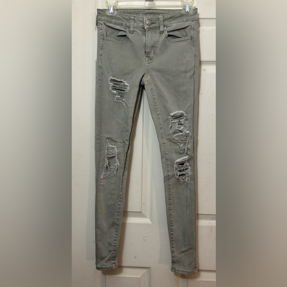 Size 2 Greenish Gray American Eagle Next Level Stretch Jeans